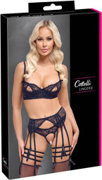 Ensemble porte-jarretelles noir avec soutien-gorge armatures et string Noir