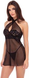 Nuisette dentelle et résille noir REN51010-BLK Noir