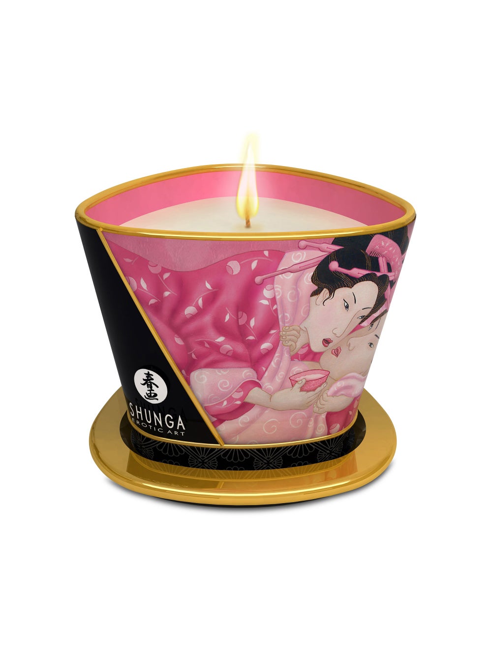 Chandelle de massage Shunga pétales de rose