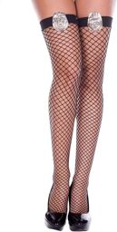 Bas résille autofixants noirs fantaisie avec insigne de police Noir