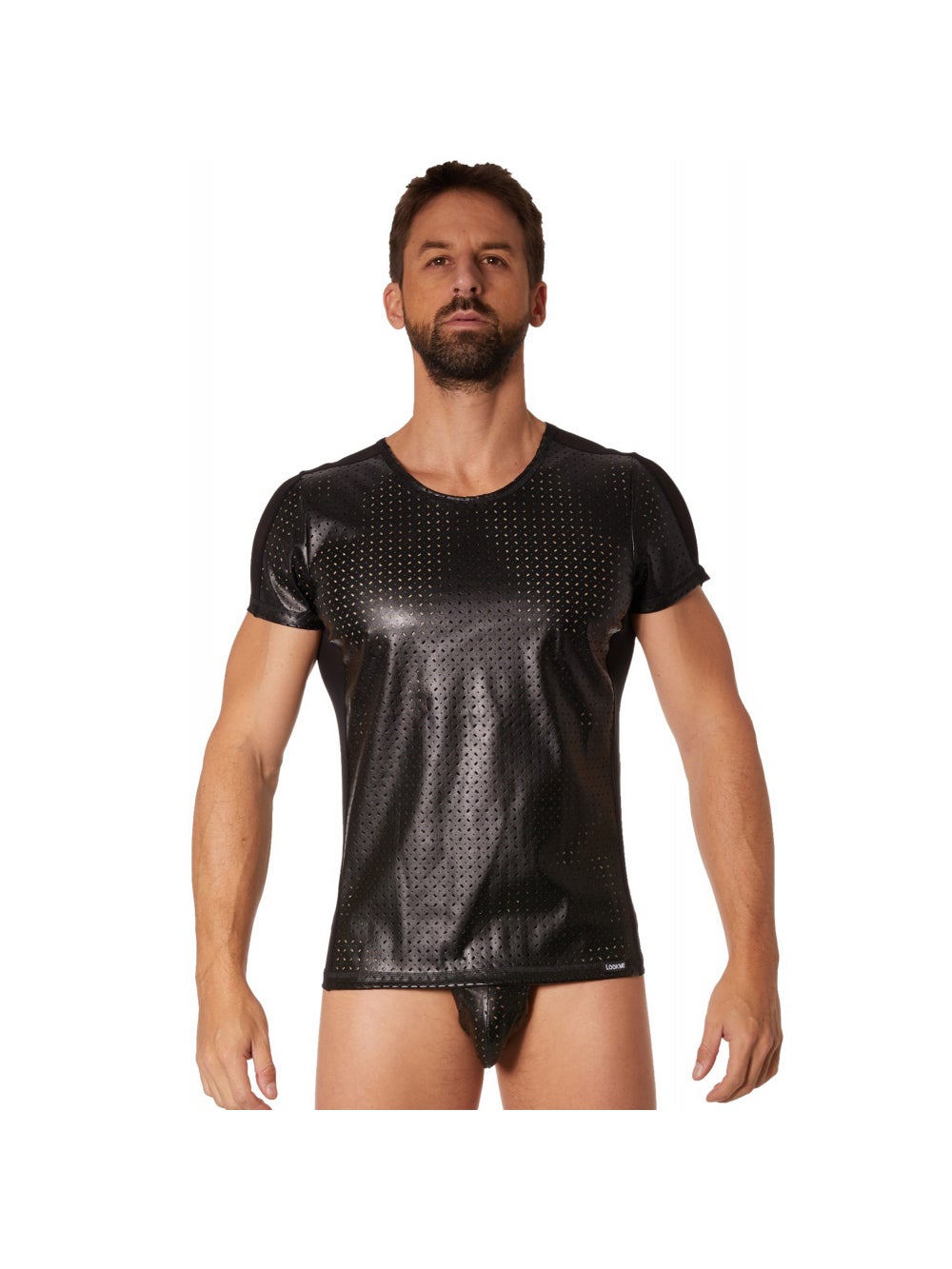 T-Shirt Simili Cuir Ajouré LM811 Noir