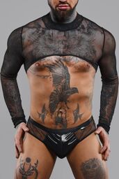 Crop top tulle noir transparent Noir