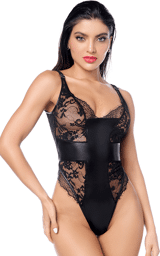 Body sexy noir dentelle & similicuir Noir