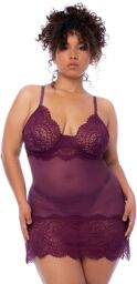Nuisette en dentelle grande taille bordeaux et string assorti Bordeaux