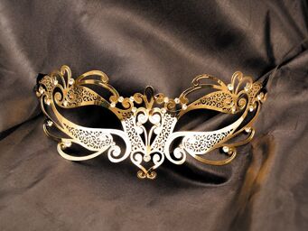 Masque vénitien Gaia rigide doré avec strass - HMJ-061B Gold / Or