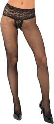 Collant noir résille effet string brésilien dentelle florale et coutures arrières Noir