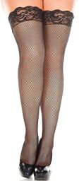 Bas noirs fine résille grande taille autofixants jarretières dentelle - MH4992XBLK Noir