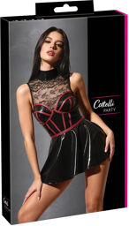 Robe courte effet wetlook et dentelle Noir