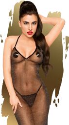 Nuisette longue et string assorti Noir Love on fire - PH0052BLK Noir