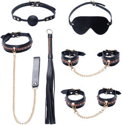 Ensemble de bondage élégant 6 pièces en simili cuir noir
