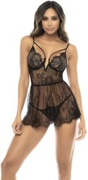 Nuisette noir Selma, en dentelle, avec armatures et string assorti inclus Noir