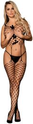 bodystocking en résille avec bretelles et haut court noir taille unique