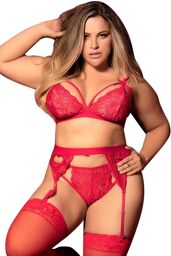 Ensemble 3 pièces rouge grande taille soutien-gorge string porte-jarretelles Rouge