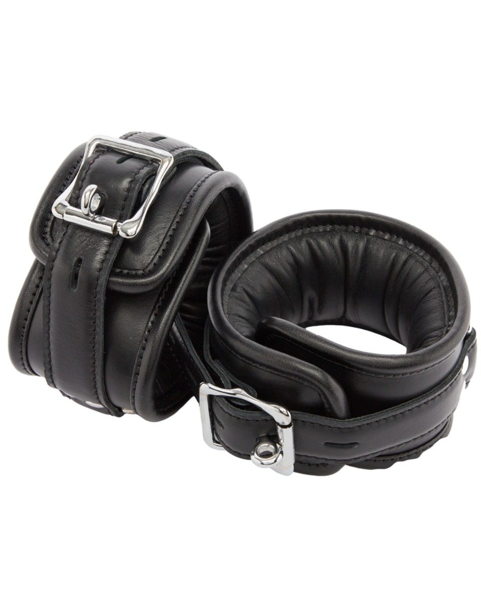 Menottes chevilles noires en cuir véritable avec rembourrage