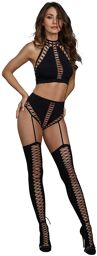 Brassière opaque avec lanières entrecroisées sur les côtés et milieu de la poitrine. Culotte taille haute Noir