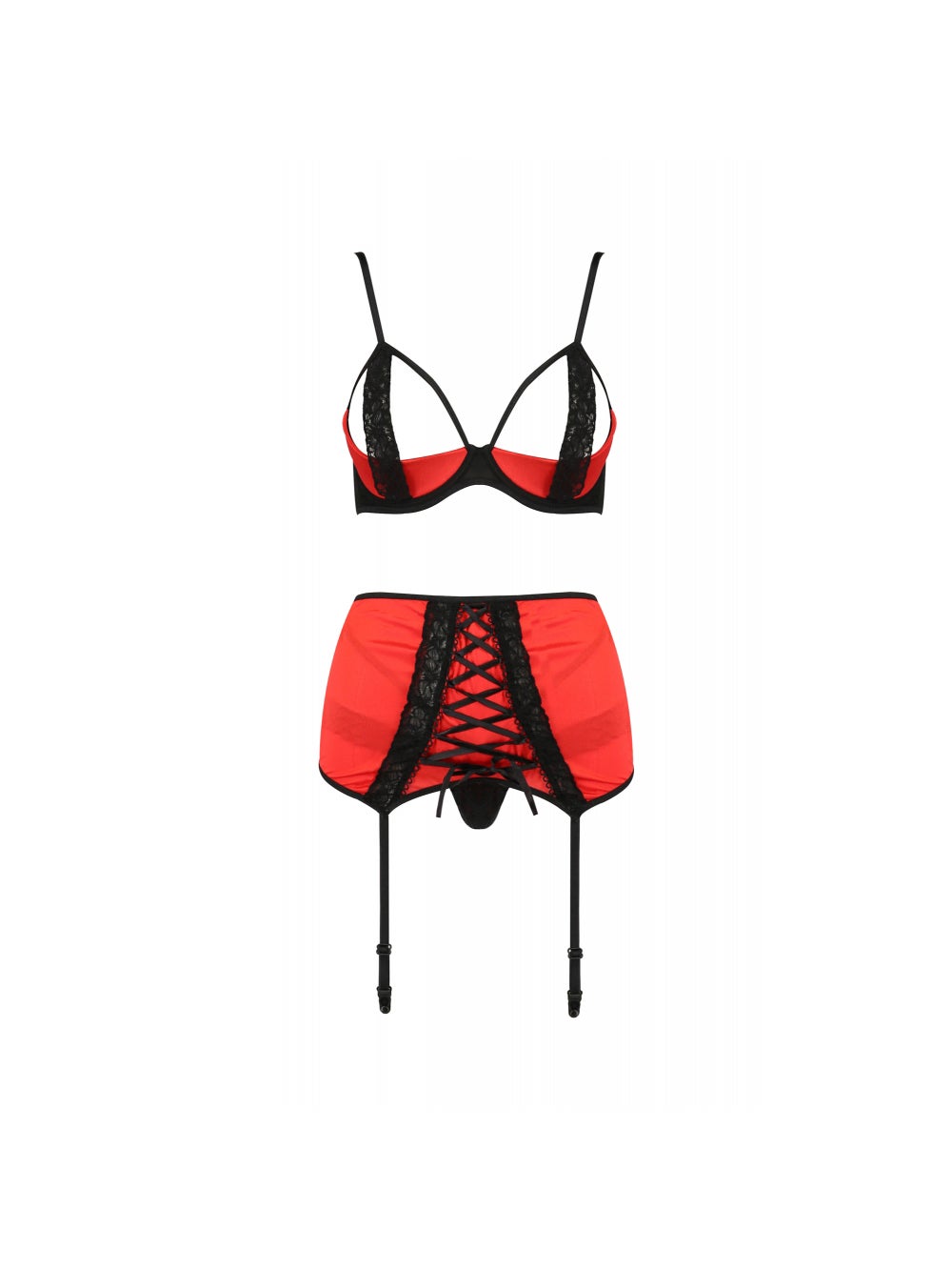 Ensemble 3 Pièces Porte-Jartelles Femmina Devil Collection Rouge Satiné