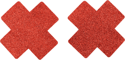 Paire de cache tétons adhésifs croix pailletée rouge