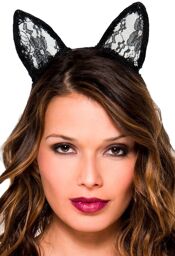 Oreilles de chatte en dentelle Noir