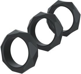 Lot de 3 Cockrings Silicone Heavy C-Ring Noirs