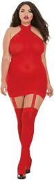 Bodystocking rouge grande taille effet guêpière avec dentelle - DG0035XRED Rouge
