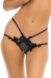 Panty noir ouvert à l'entrejambe - REN1169-BLK Noir