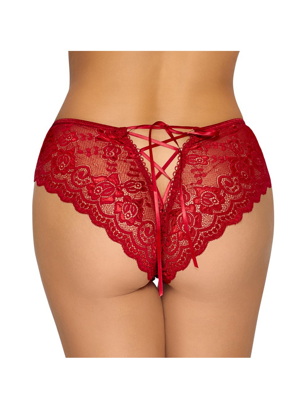 Culotte ouverte noeud & dentelle rouge