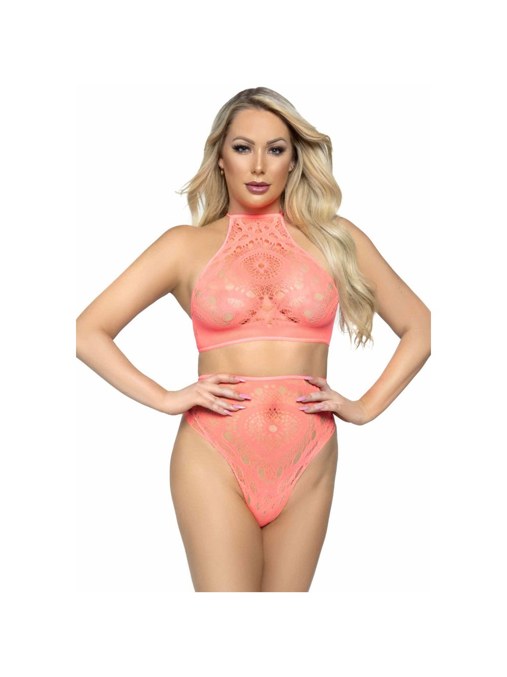 Ensemble 2 Pièces 81552 Dentelle Corail Fluo