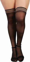 Bas fins grande taille nylon jarretières élastiques rayées Noir