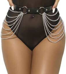 Ceinture chaîne cuir noire