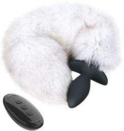 Plug vibrant avec queue Foxy 9 x 4cm   Queue 45 cm Blanc