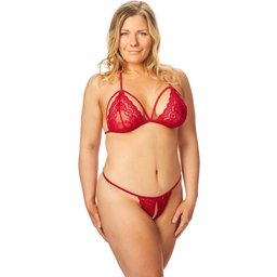 Friia Ensemble Soutien-Gorge et String Ouvert Rouge Grande Taille
