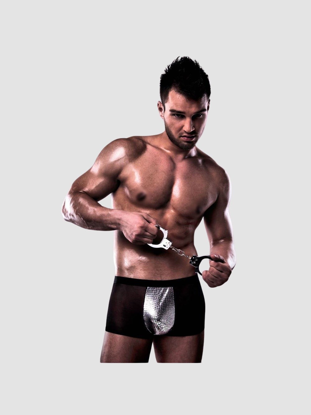 Boxer Transparent avec Cache Sexe Argenté