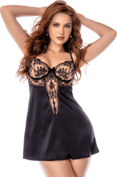 Mapalé Babydoll noir et chair en satin avec broderie florale Noir/Chair