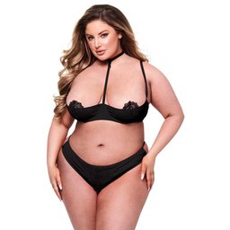 Baci - 2pc Sexy Quarter Cup Bra & G-string Set Black Queen