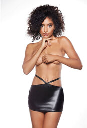 Mini-jupe en simili cuir avec dos ouvert et lanières Black
