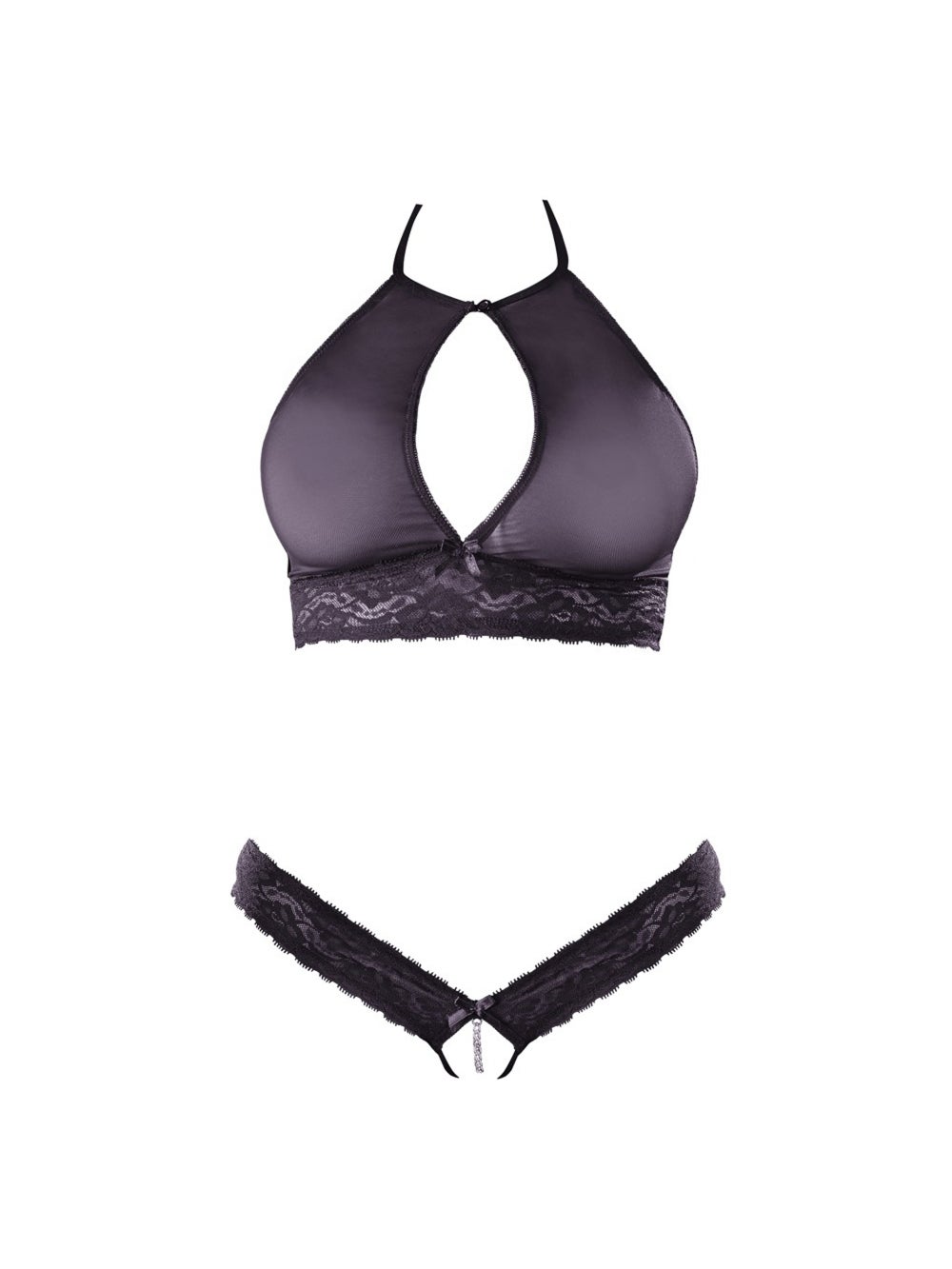 Ensemble Ouvert 2 Pièces Dentelle & Maille Noir