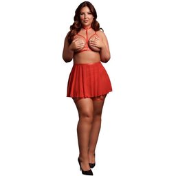 Le Desir - Ensemble Lingerie 4 Pièces en Résille Peek-A-Boo Taille Queen - Rouge