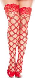 Bas autofixants filet grande taille fils rouges en losange - MH45437XRED Rouge