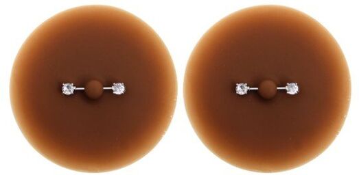 Paire de Cache-Tétons Piercing Barre Strass Peau Foncée