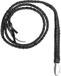Fouet Long en Cuir Tressé Twisted Whip Noir