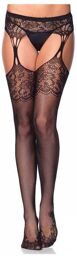 Collant Porte-Jarretelles Résille & Dentelle Noir