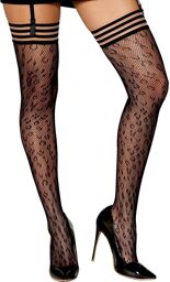 Bas résille dessin léopard avec jarretières noires/transparentes - DG0433BLK Noir