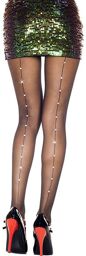 Collant nylon noir effet couture et strass Noir