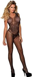 bodystocking résille sans fourrure imprimé fleurs noir taille unique