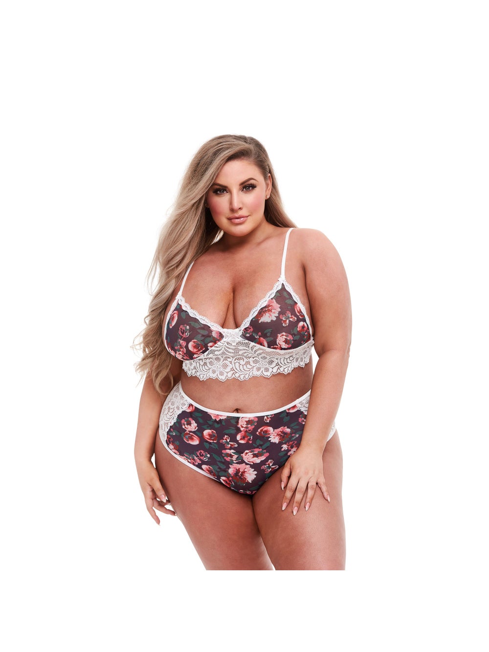 Ensemble 2 pièces imprimé fleurs & dentelle GT