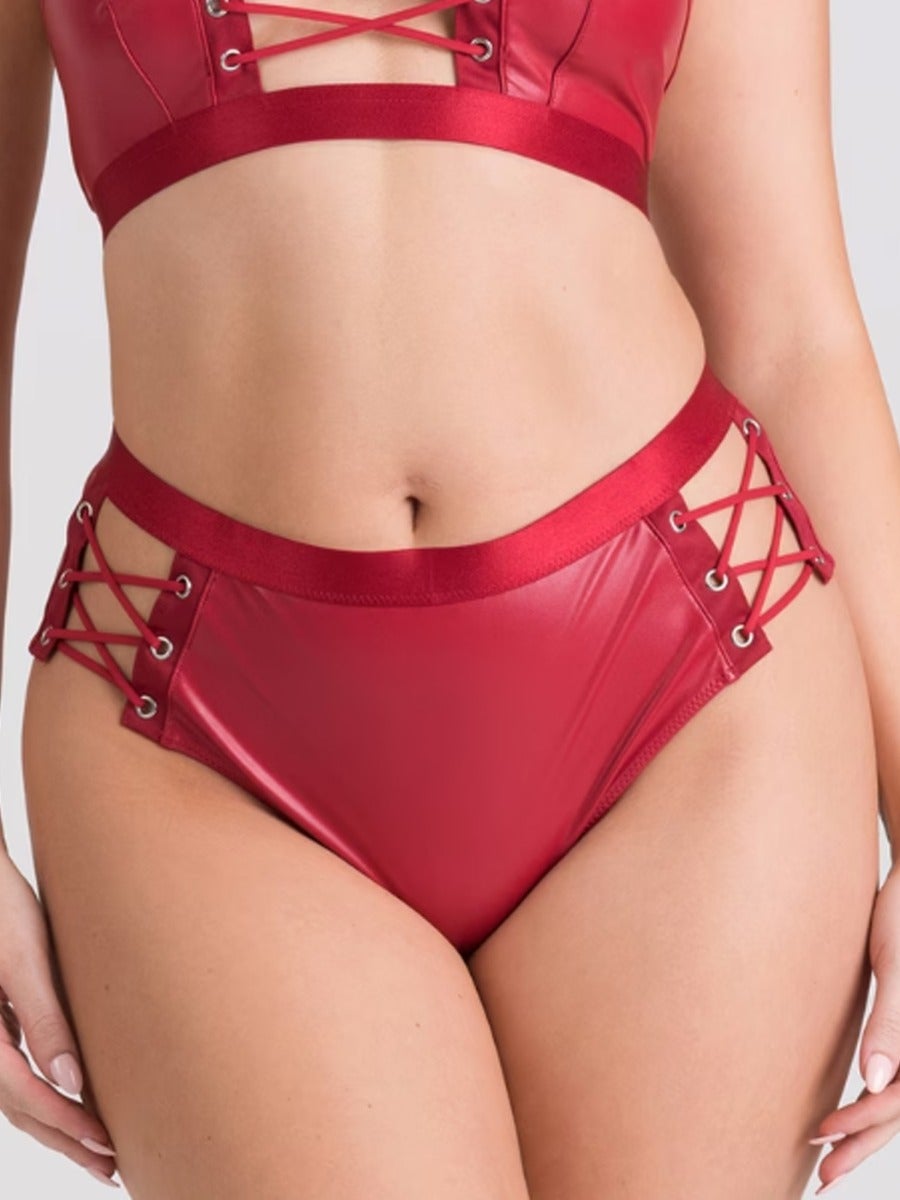 Culotte ouverte effet corset Fierce wetlook rouge