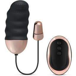 - Œuf vibrant nervuré de forme aplatie avec télécommande - Noir