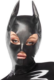 Masque tête en simili cuir noir à oreilles pointues