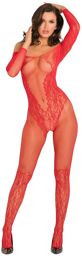Bodystocking rouge effet body ouvert à l'entre-jambes et sur les fesses Rouge