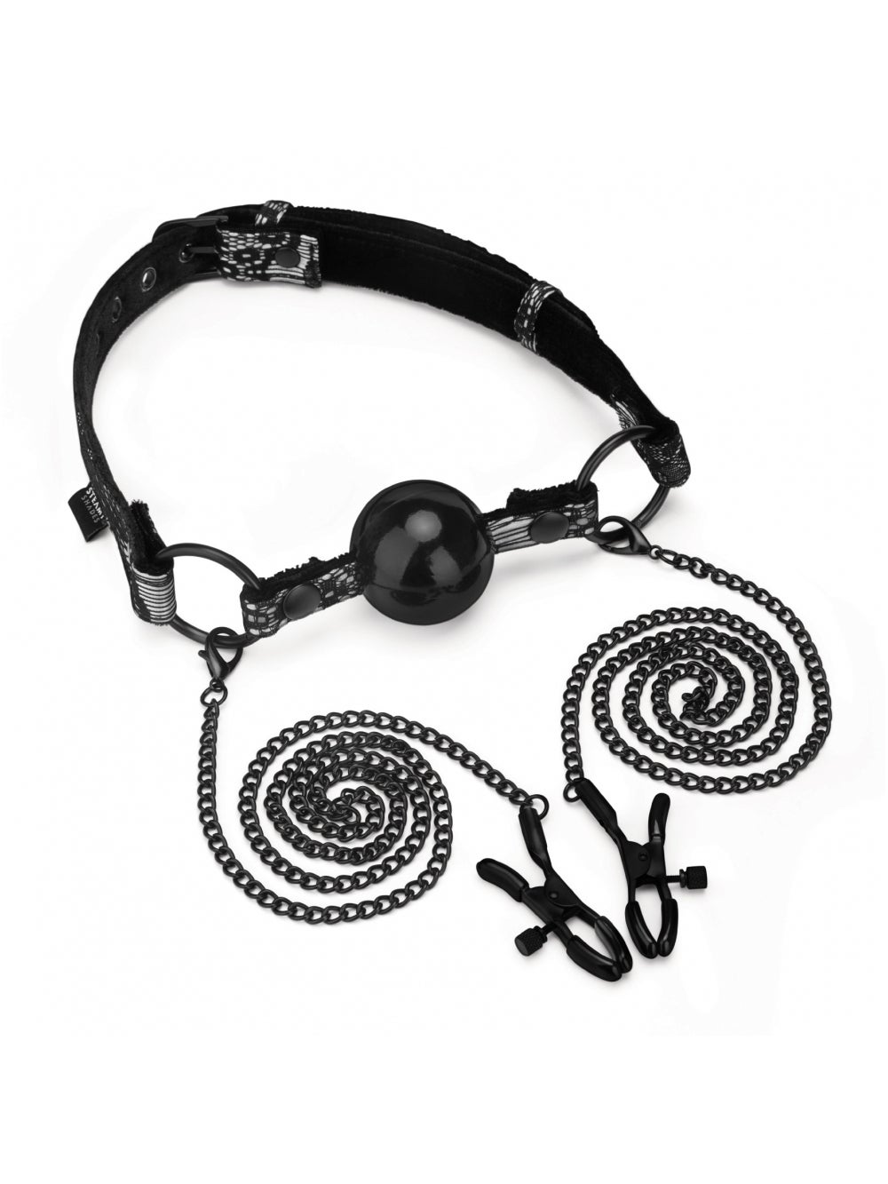 Bâillon boule et pinces à tétons Nipple Clamps